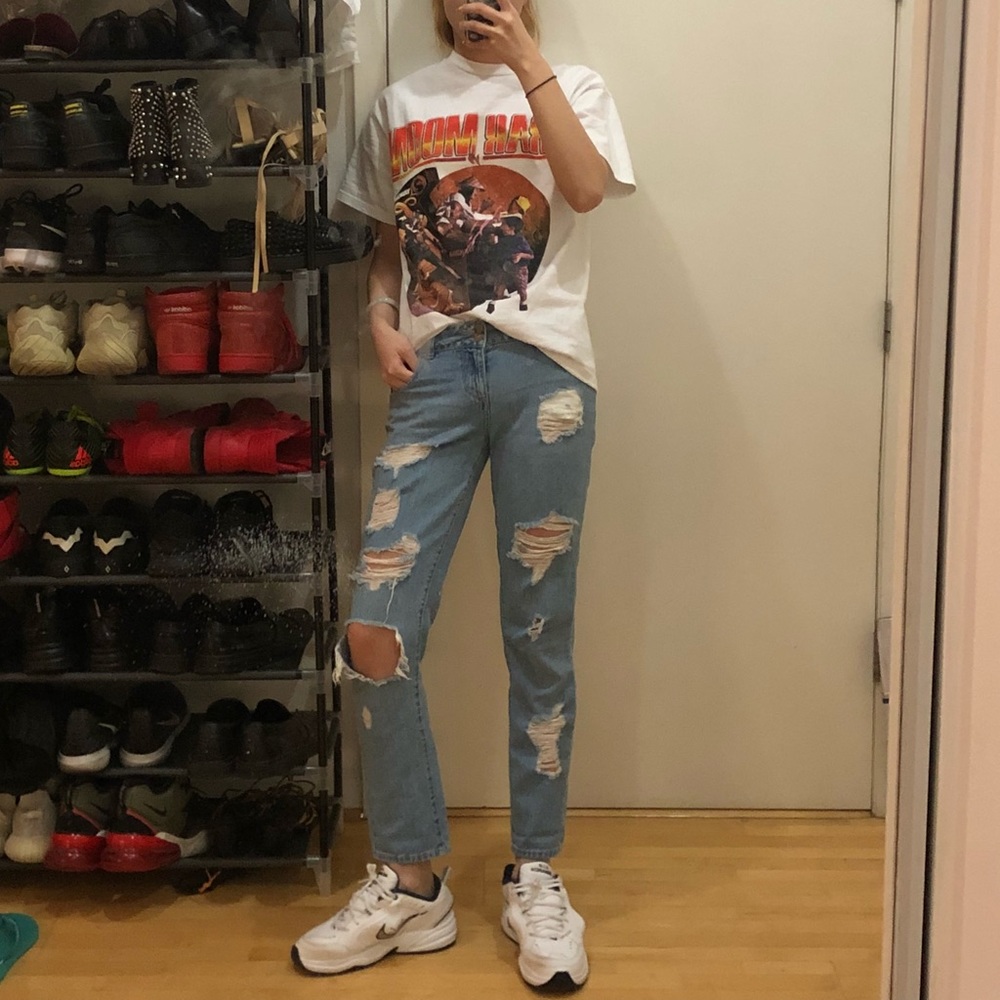 Vintage High Waisted Denim Distressed Skinny Jeans